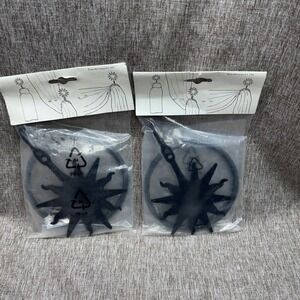 VNTG IKEA 1992 Sun Curtain Tieback Rings Black Celestial Sunburst Set of 2 NOS